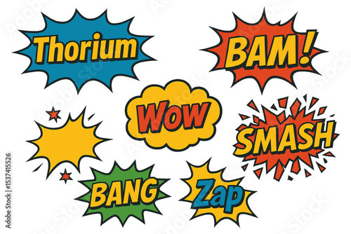 Exclamation texting comic signs are featured on speech bubbles, including cartoon crash, pow, bomb, wham, oops, and cool comic sign vector set