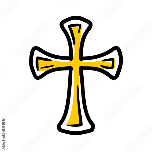Hand Draw christian cross icon on transparent background for web and graphic design