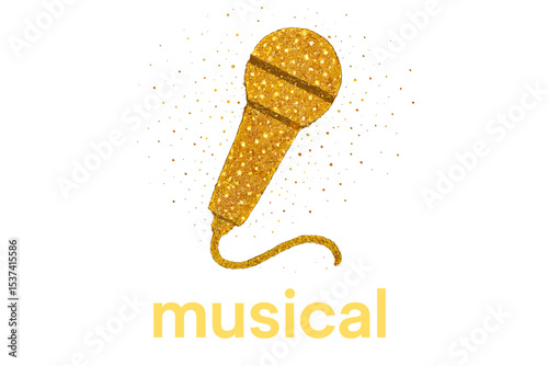Vector illustration of a bright music poster featuring a microphone in a glittery setting with space for text