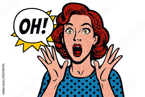 Vector illustration of a surprised woman's face in a comic love style