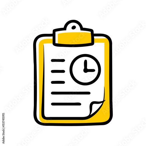 Hand Draw clipboard with clock icon on transparent background for web and graphic design