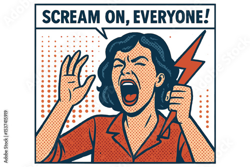 Vector illustration of a Pop Art style comic book girl shouting with a speech bubble