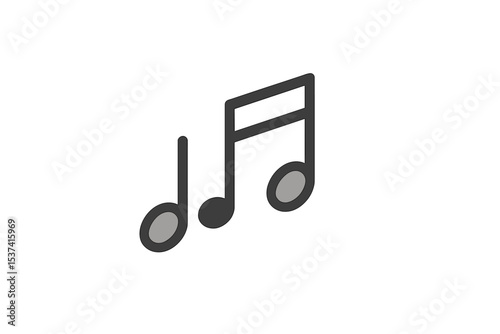 Vector symbols, including music notes icon and musical key signs, are set against a white background