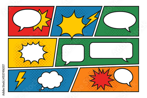 Vector Retro Comic Book Speech Bubbles are found in the Comics Template