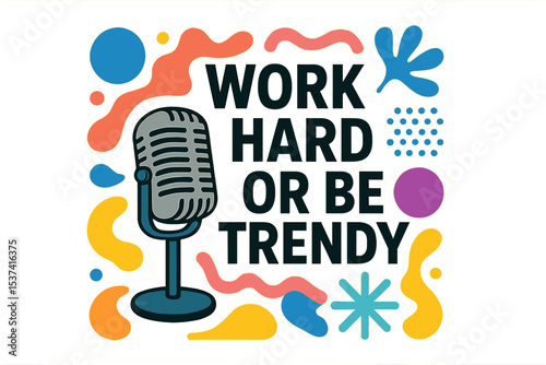 Vector illustration featuring a colorful background in abstract style accompanied by a retro microphone and splashing shapes