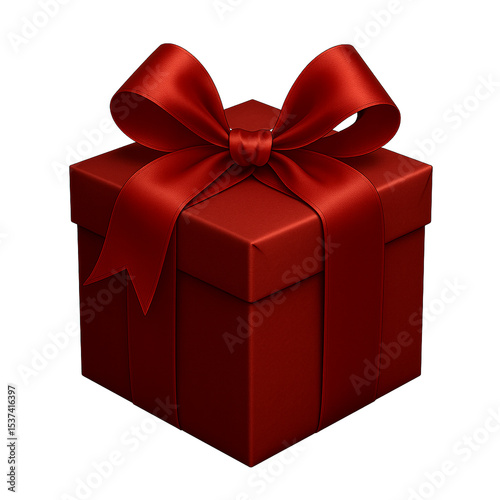 Red gift box with big satin bow isolated