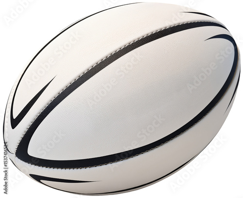 White rugby ball with black stripes. Transparent isolated background