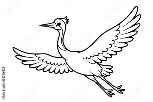 Crane in Flight A Monochrome Line Art Illustration Generative AI