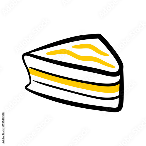 Hand Draw layered cake slice icon on transparent background for web and graphic design