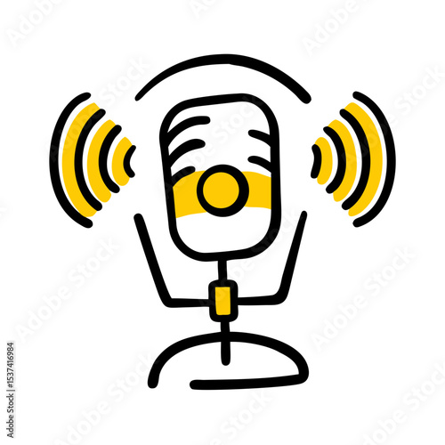 Hand Draw live streaming podcast icon on transparent background for web and graphic design