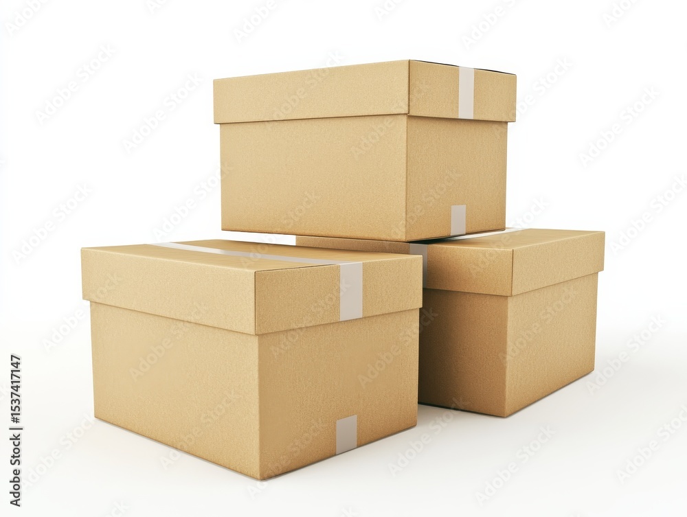 Fototapeta premium Stacked Cardboard Boxes 3D Render, Packaging Concept, Delivery, Shipping Packaging, Delivery