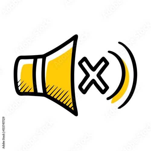 Hand Draw mute audio icon on transparent background for web and graphic design
