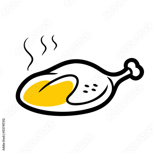 Hand Draw roasted chicken icon on transparent background for web and graphic design