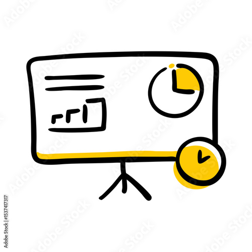 Hand Draw screen with clock presentation icon on transparent background for web and graphic design