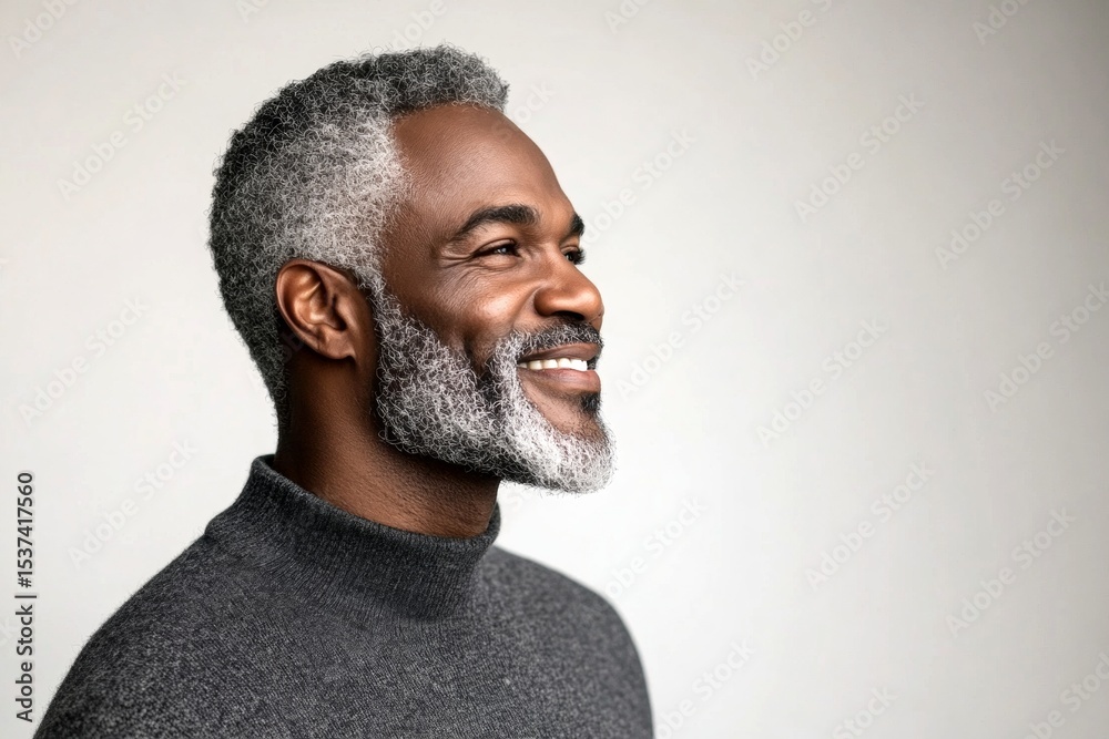 Obraz premium A charming and elegant man exuding positivity. A classic studio photography session capturing masculinity. A midlife man posing for a portrait. A peaceful and elegant male enjoying his moment.