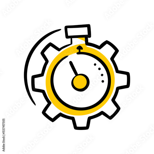 Hand Draw timer with gear icon on transparent background for web and graphic design