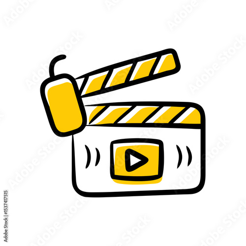 Hand Draw video podcast editing icon on transparent background for web and graphic design