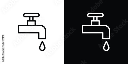Faucet drip icon set in line.