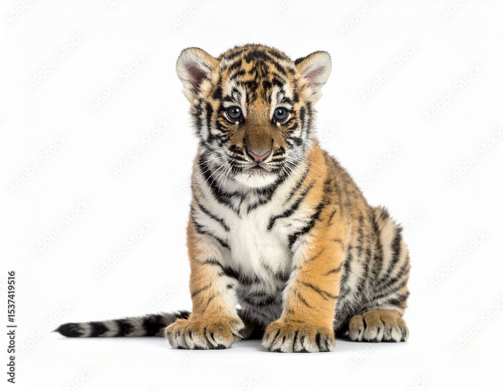 Obraz premium Baby Tiger Portrait. Feline. Wildlife Animals. Zoo Animals. Isolated White Background