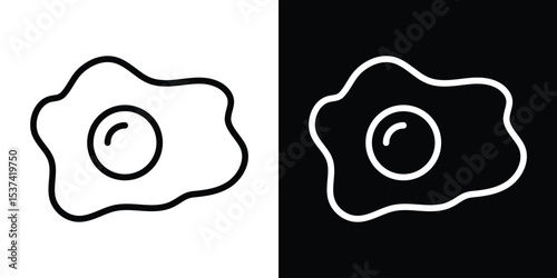 Egg fried icon set in line.