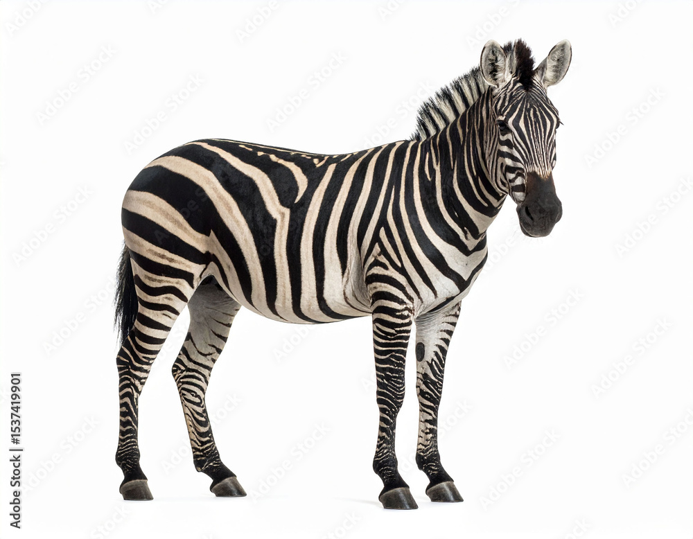 Obraz premium Zebra looking to the front. Zoo Animals. Wildlife Animal. White Isolated Background.