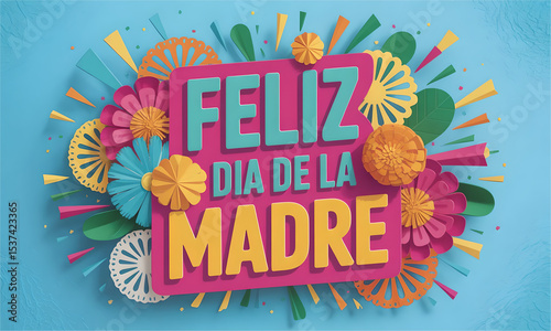 Handcrafted Fiesta 'Feliz Dia De LA Madre' with Stylized Paper Flowers and Bright Orange Accents