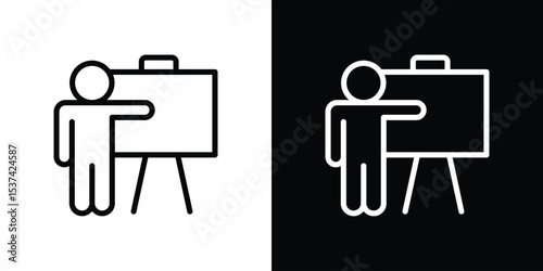 User chalkboard icon set in line.