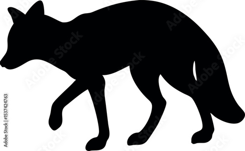 Fox Silhouette – Black Vector of Wild Animal in Walking Pose


