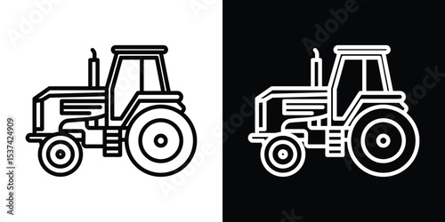 Tractor icon set in line.