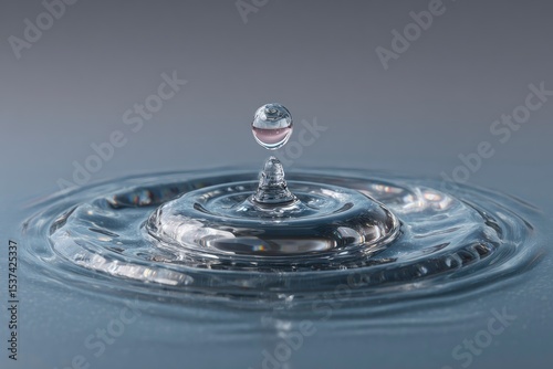 A droplet about to merge with a liquid surface causing ripples photo