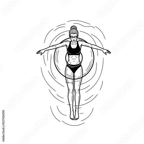 Woman feeling playful, floating in a pool with inflatable ring