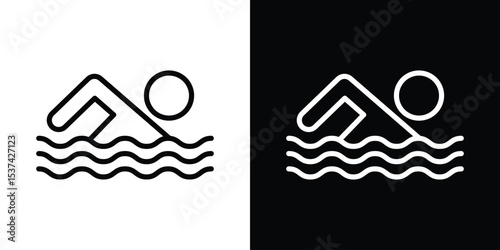 Swimmer icon set in line.