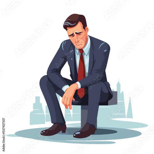 Professional Businessman Character Facing Sadness and Crisis Situations Vector Illustration