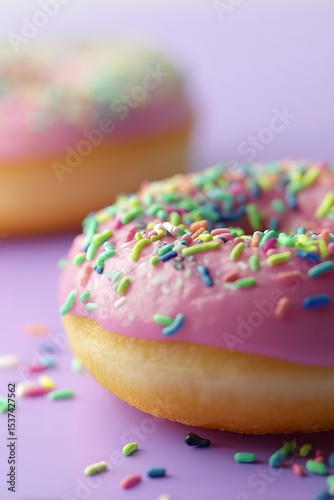 Close-up of delicious pink frosted donuts