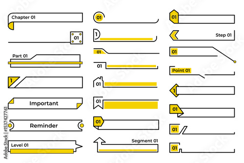Yellow and black minimal title frames and dividers for text layout