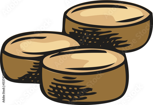 Maca root extract pills pile vector sketch, hand drawn superfood ingredient, medicinal supplement tablet organic product