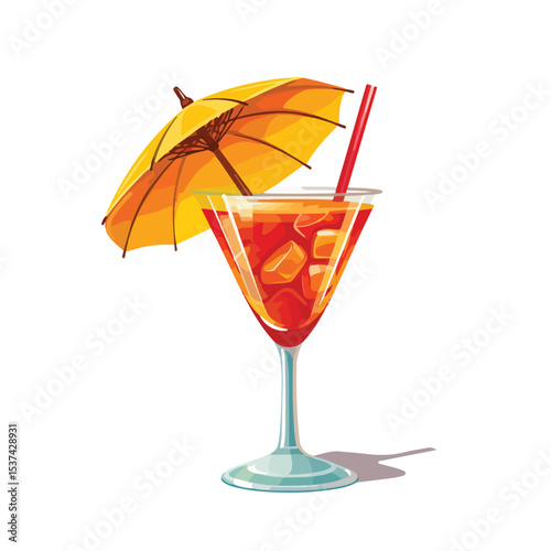 Colorful Cocktail with Umbrella Icon Vector Illustration for Summer Drink Concept