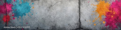 Uneven, heavily textured grey concrete; faded graffiti stains , building, grey