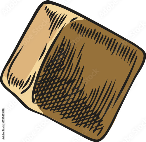 Maca root cube piece vector sketch, hand drawn cut tuber superfood, organic seasoning, condiment ingredient