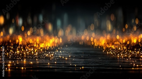   A clear photo of a bustling city at night, with water reflecting off of buildings and bright lights illuminating the scene