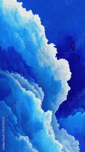 Majestic blue clouds swirl dramatically in the sky during a vibrant afternoon landscape