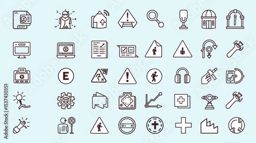 Collection of various line art icons representing diverse concepts and symbols in a structured layout created with generated ai
