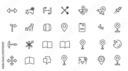 Illustration of various navigation and location icons including arrows, maps, and pinpoint markers created with generated ai