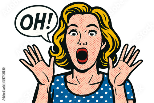 A comic love vector illustration depicting a woman's surprised face