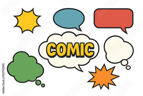 Vector illustration of empty dialog clouds and cartoon speech bubbles with a halftone dot background, created in pop art style for use in comics books, social media banners, and various promotional