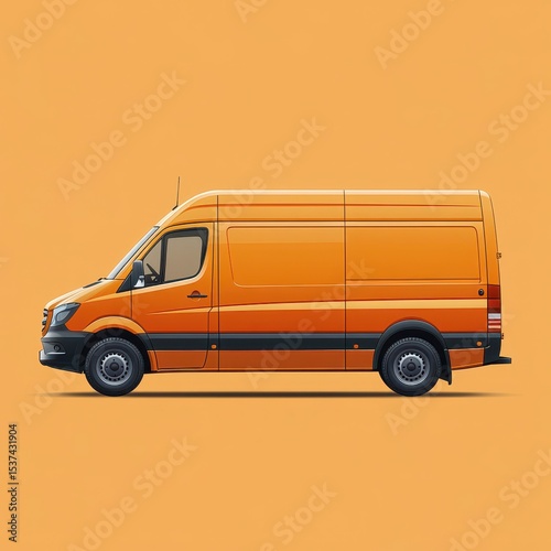 Orange delivery van parked against a bright orange background showcasing its sleek design and modern features