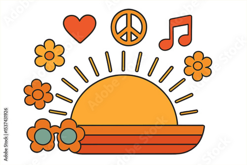 Yellow-colored square wavy vector illustrations of groovy retro abstract sun backgrounds, adorned with organic doodle shapes, evoke a trendy naive hippie style from the 60s and 70s, ideal for