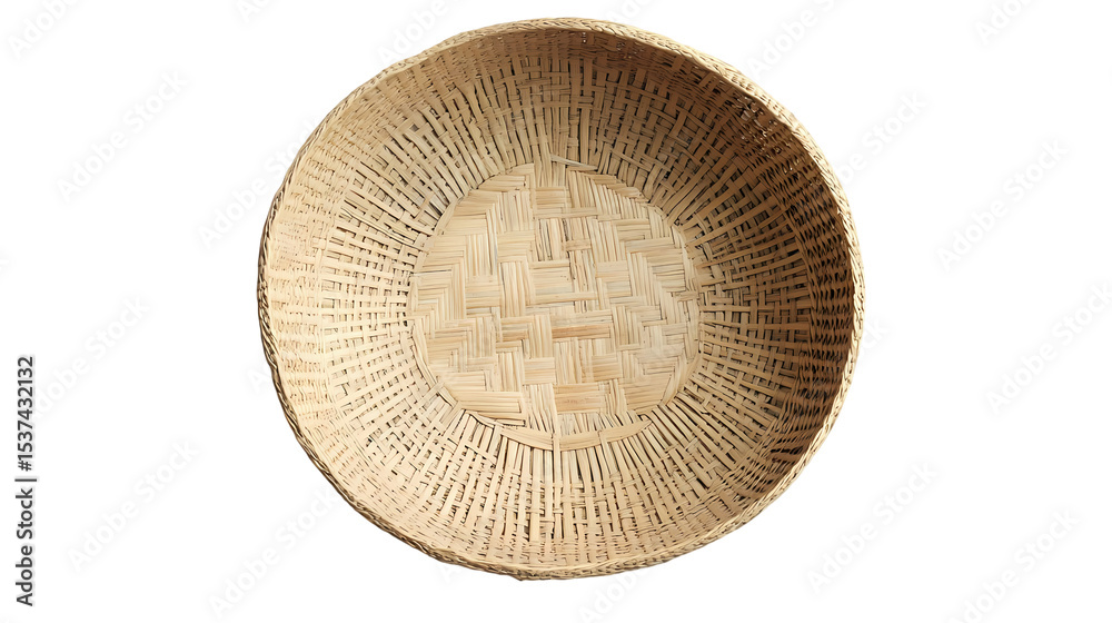 Fototapeta premium Round Woven Bamboo Basket isolated on transparent background