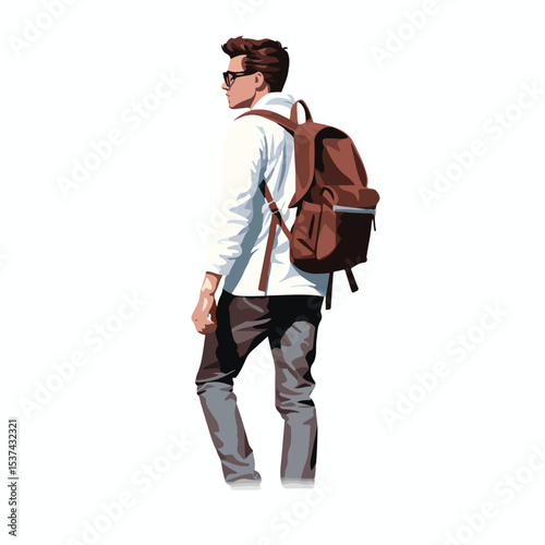 Professional Stylish Guy with Casual Bagpack Vector Illustration