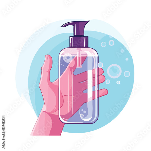 Professional Hygiene Concept: Hand Holding Antibacterial Soap Bottle for New Normal Practice